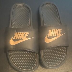 Nike Black Slides with Rose Gold Logo